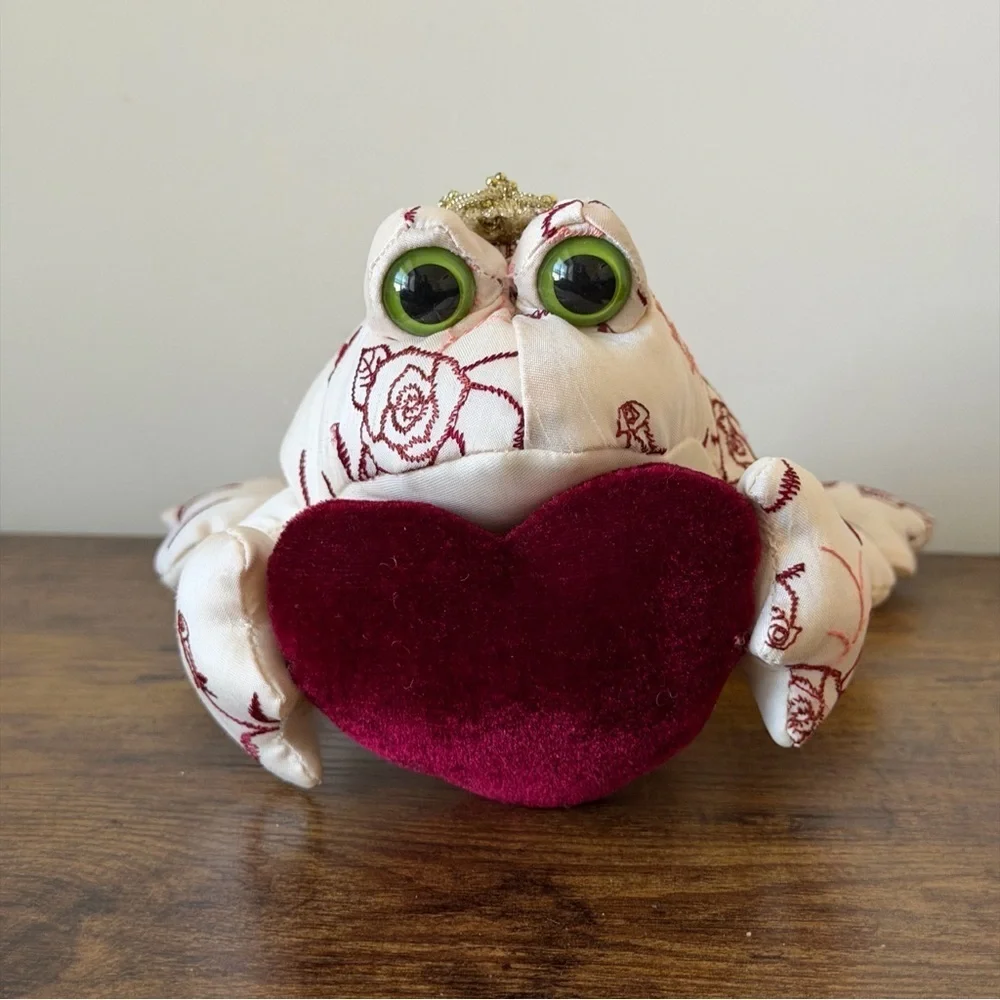 Vintage Marcel Shurman Frog Prince Plush Embroidered with Velvet Heart